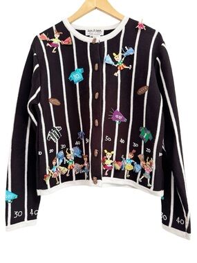 Vintage Jack B. Quick Football Cheerleader Embellished Cardigan Medium Petite